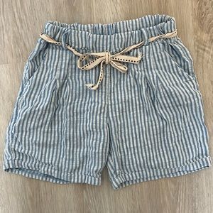 White & Blue striped Linen Shorts